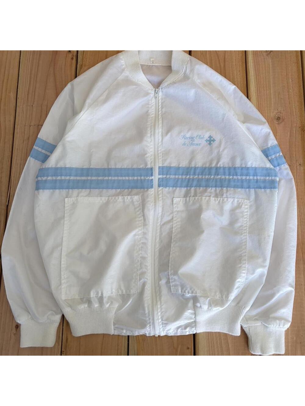 80s vtg Racing Club de France white and blue bomber jacket